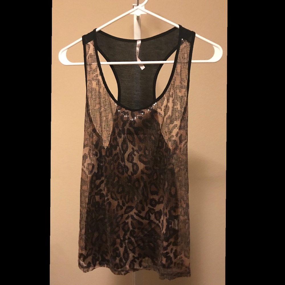 Sheer Sequins Leopard Print Tank
